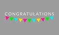 Congratulations banner. Congratulate text with colorful bunting flags. Birthday party design elements. Congrats sign. Vector illus